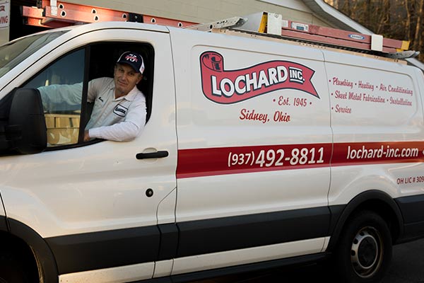 Lochard HVAC Plumbing and Service van in Sidney Ohio